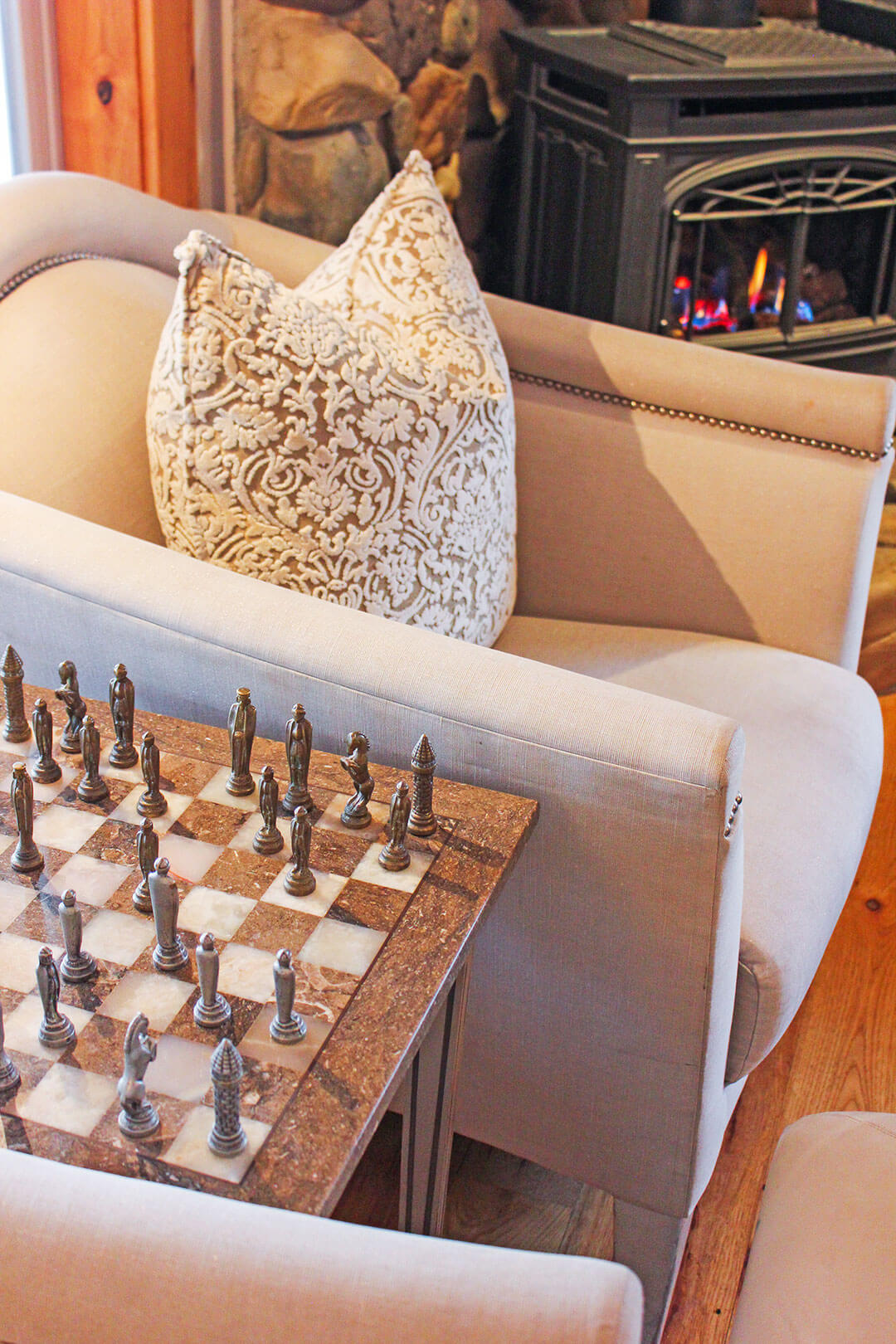 Lounge Chair, Fireplace and Chessboard Table